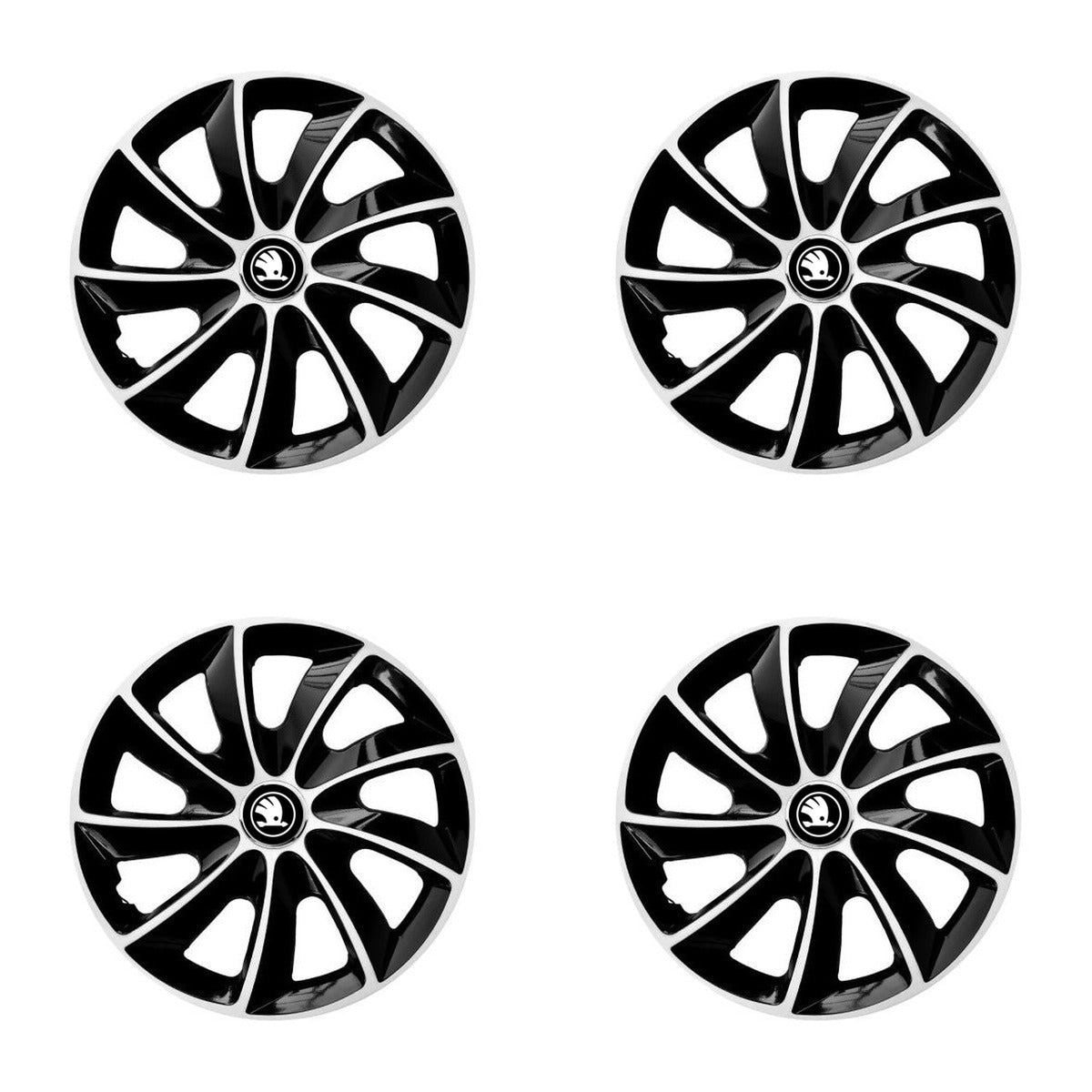 Set 4 Capace Roti 15 inch (R15) Compatibile Cu Skoda Nou, model Stig Black & White