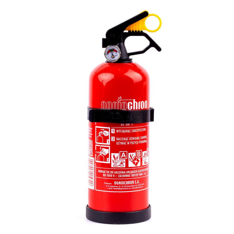 Stingător cu pulbere ABC cu manometru și suport, 1 kg
