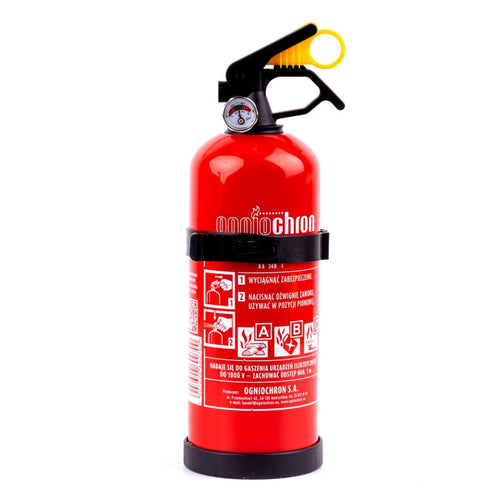 Stingător cu pulbere ABC cu manometru și suport, 1 kg