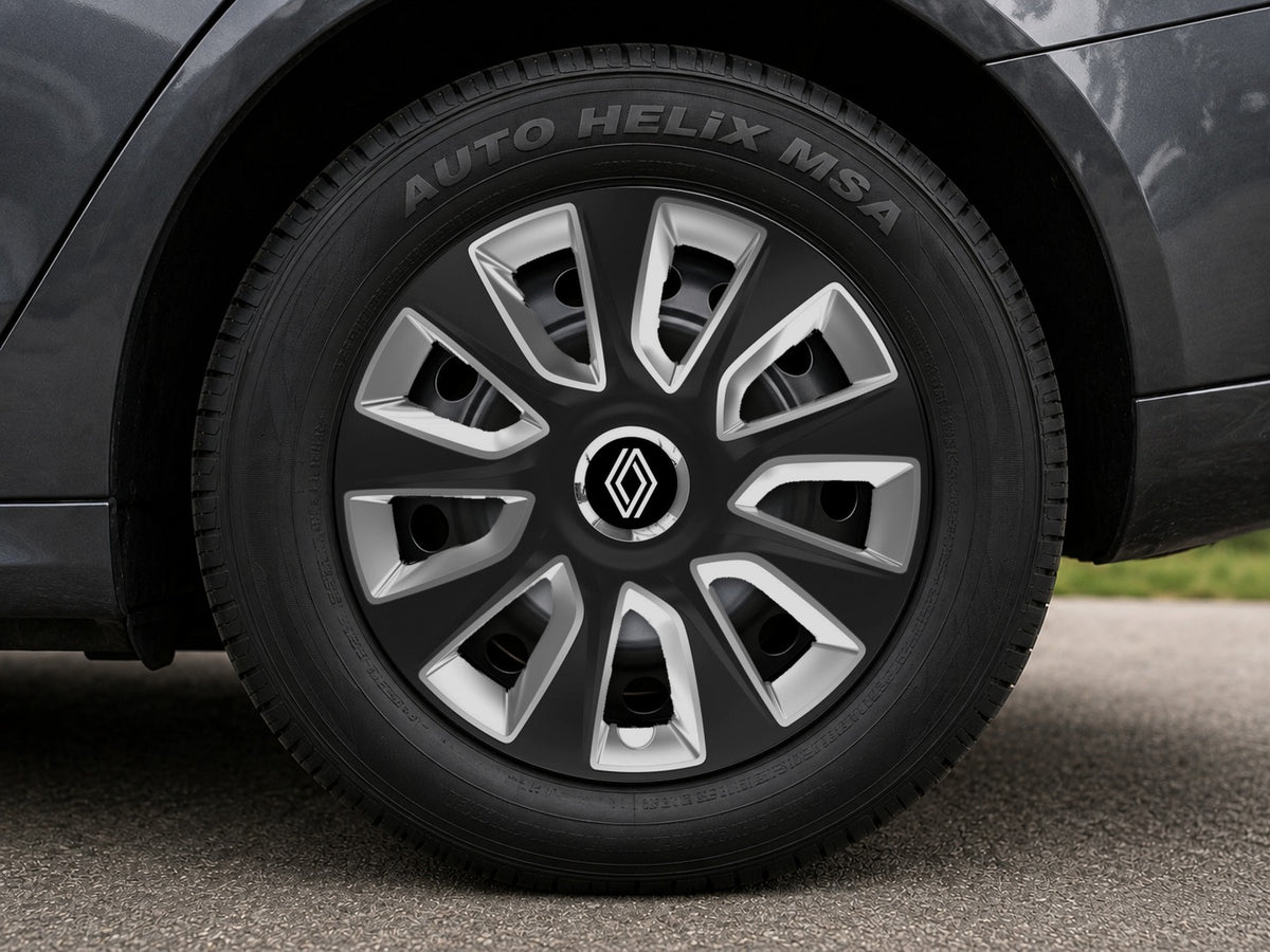Set 4 Capace Roti 15 inchi (R15) Stratos Gri-Negru, Compatibile Cu Renault Nou