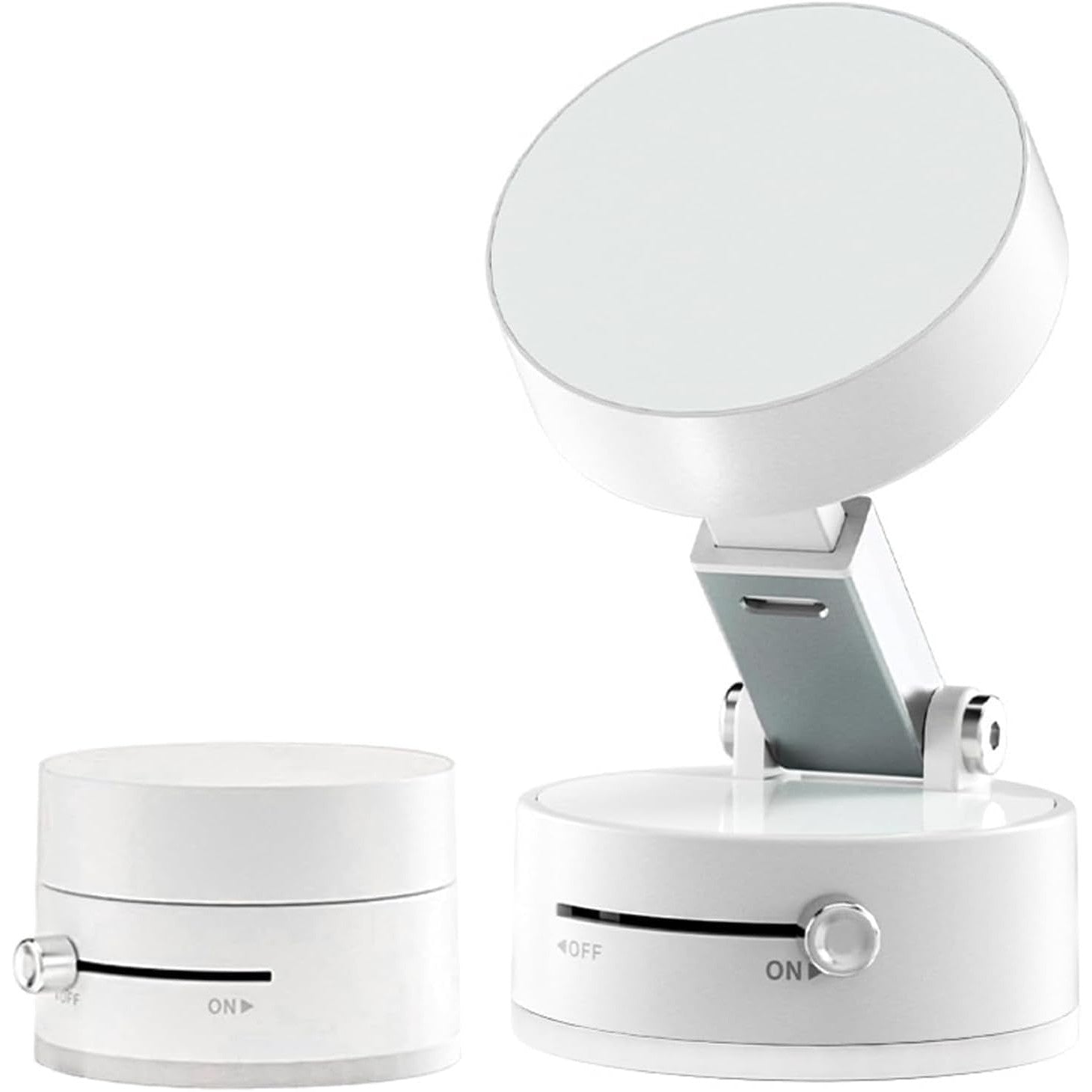 Suport Magnetic Auto pentru Telefon, Flippy, cu Ventuza, Pliabil și Retractabil, Fixare prin Vid și Magnet, Rotativ 360°, Alb