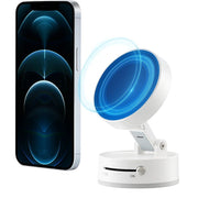 Suport Magnetic Auto pentru Telefon, Flippy, cu Ventuza, Pliabil și Retractabil, Fixare prin Vid și Magnet, Rotativ 360°, Alb