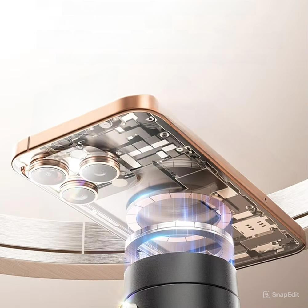 Suport Magnetic Auto pentru Telefon, Flippy, cu Ventuza, Pliabil și Retractabil, Fixare prin Vid și Magnet, Rotativ 360°, Alb