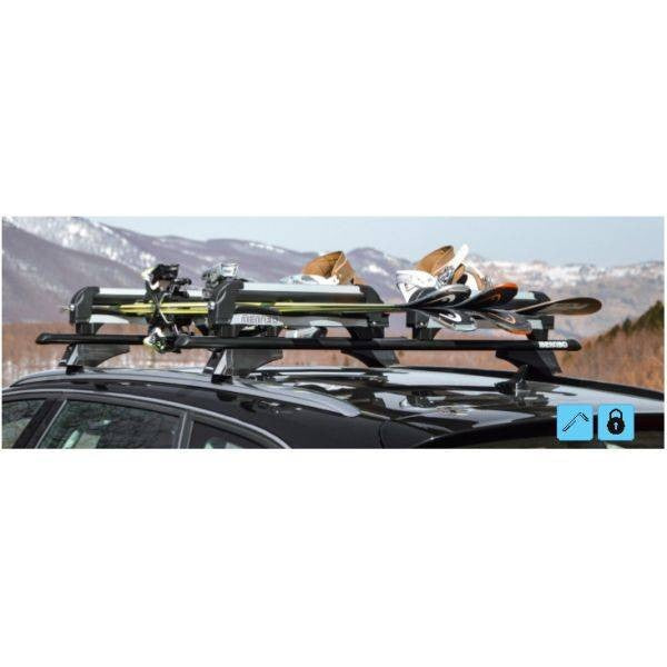 Menabo Iceberg dupla síléc-/snowboard-tartó keresztlécen, 8 pár síléc / 4 snowboard