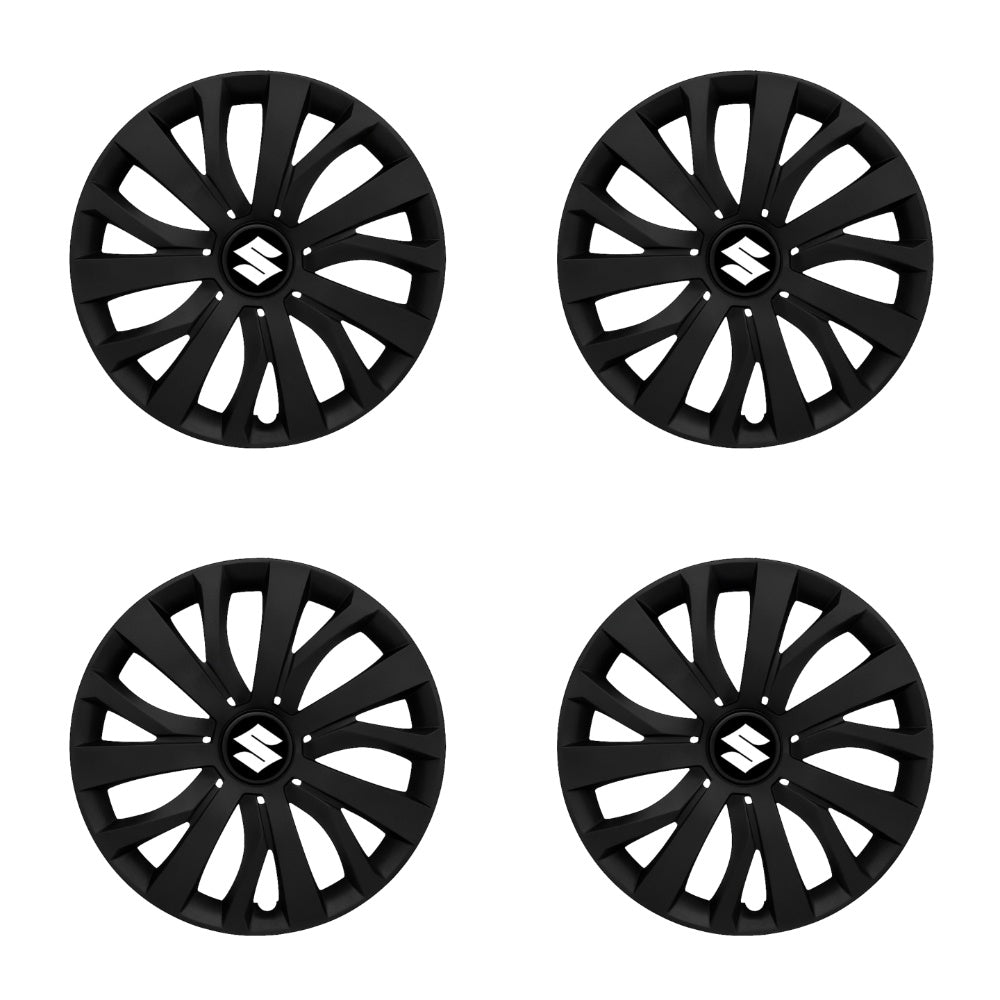 Set 4 capace roti potrivite jantelor de 15 inch compatibile SUZUKI, Model - 345 Black Edition