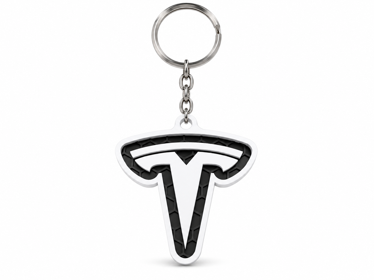 Breloc auto Tesla logo cu lanț și inel