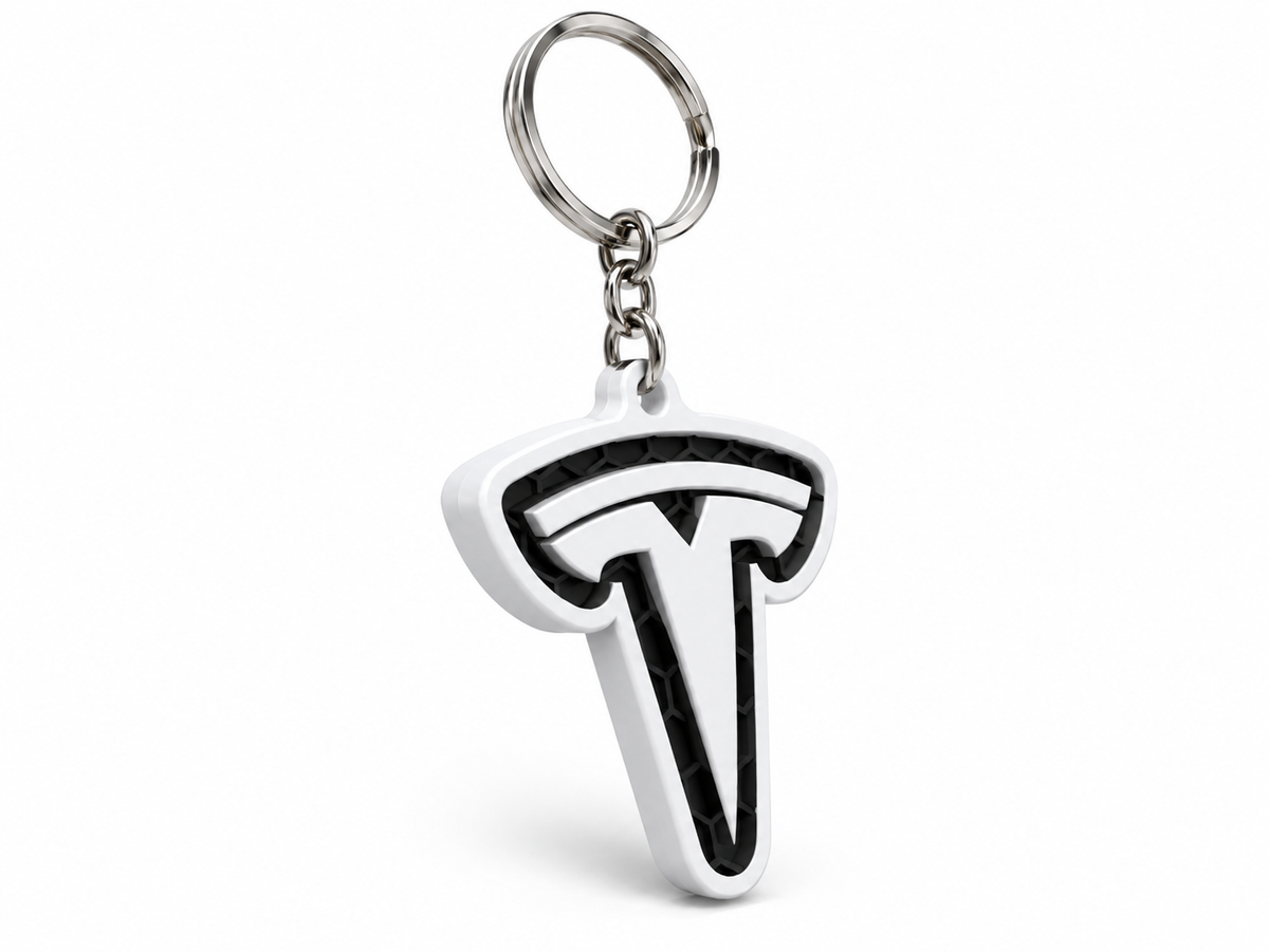 Breloc auto Tesla logo cu lanț și inel