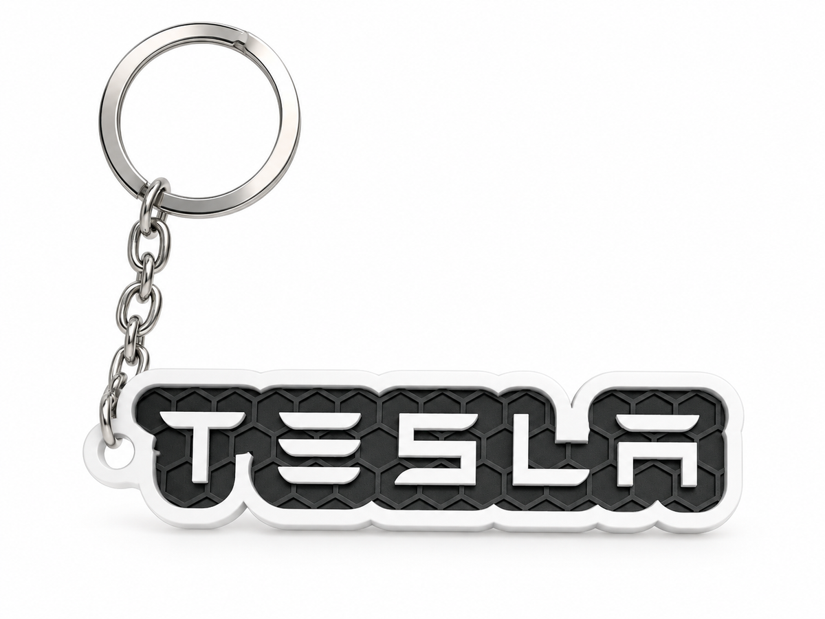 Breloc auto Tesla inscripție cu lanț și inel