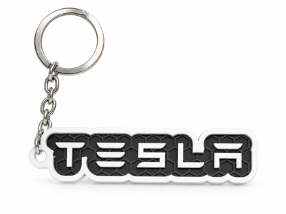 Breloc auto Tesla inscripție cu lanț și inel