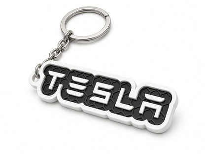 Breloc auto Tesla inscripție cu lanț și inel