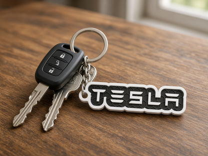 Breloc auto Tesla inscripție cu lanț și inel