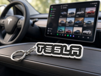 Breloc auto Tesla inscripție cu lanț și inel