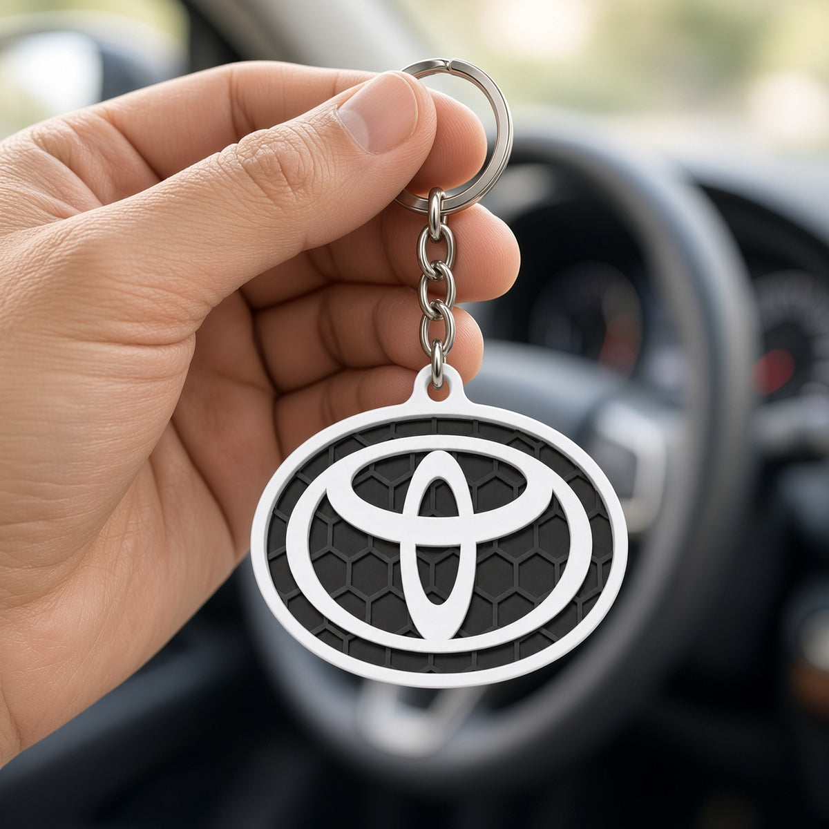 Breloc auto Toyota logo cu lanț și inel