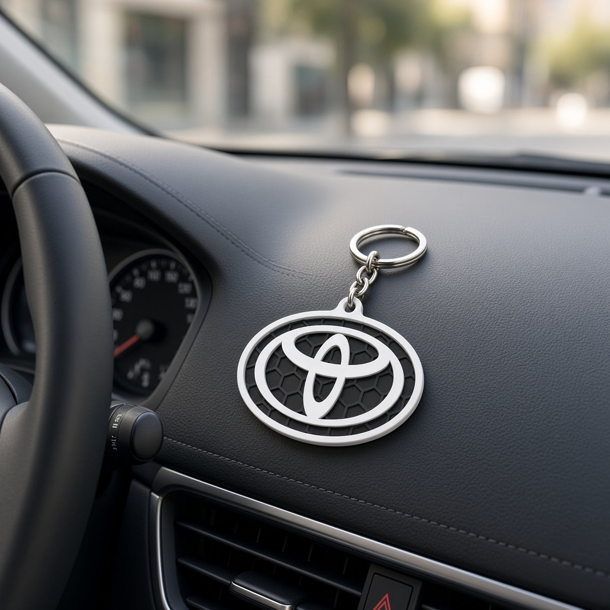 Breloc auto Toyota logo cu lanț și inel