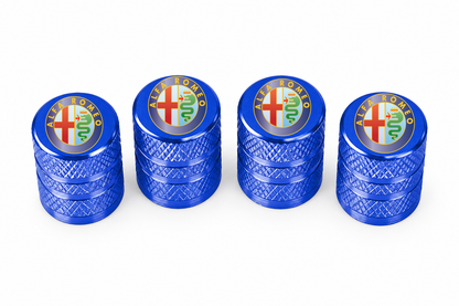 Set 4 Capacele Ventil Auto din Aluminiu cu Sigla Alfa Romeo - Albastru
