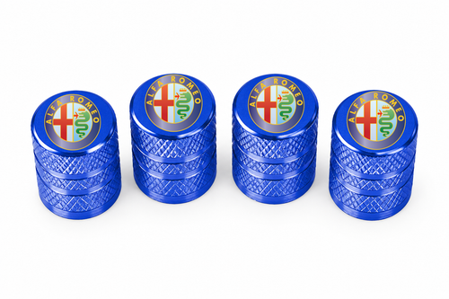 Set 4 Capacele Ventil Auto din Aluminiu cu Sigla Alfa Romeo - Albastru