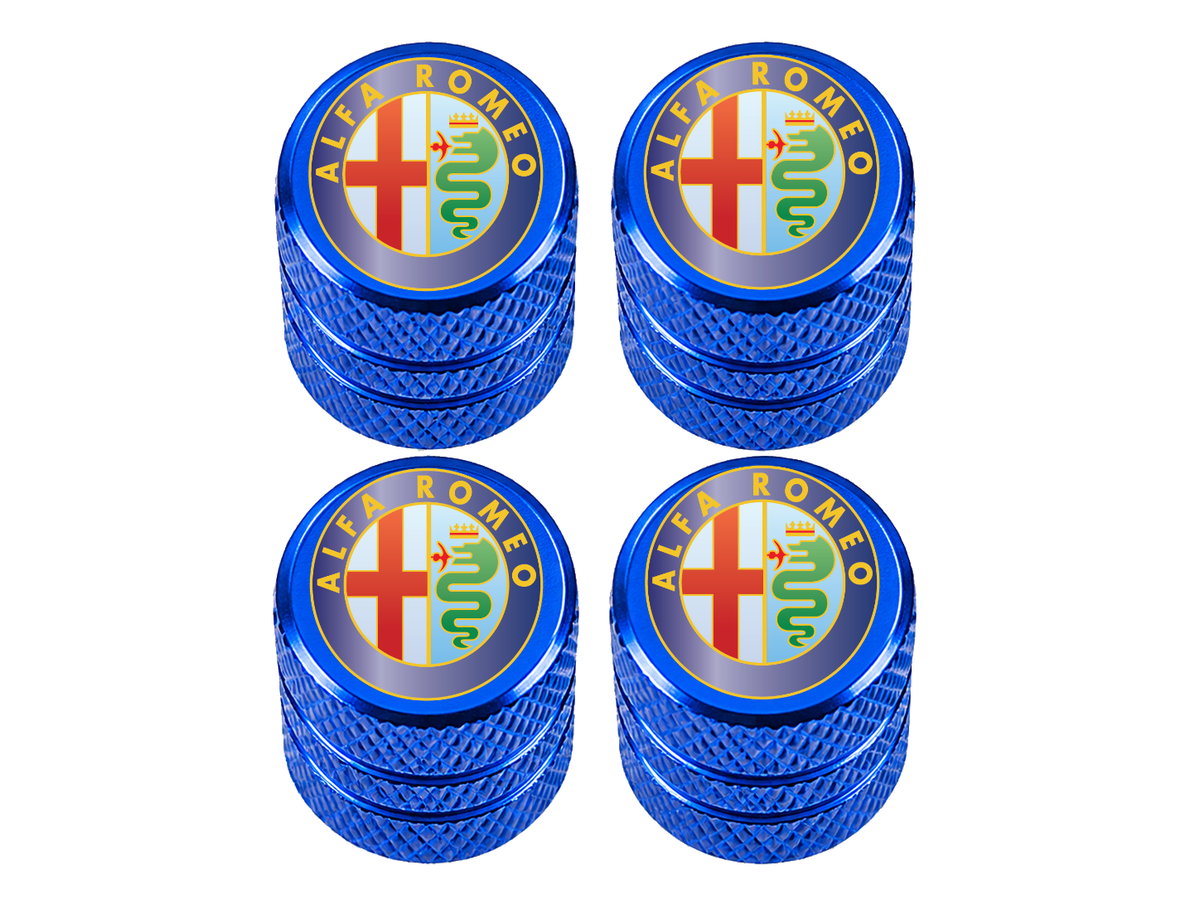 Set 4 Capacele Ventil Auto din Aluminiu cu Sigla Alfa Romeo - Albastru