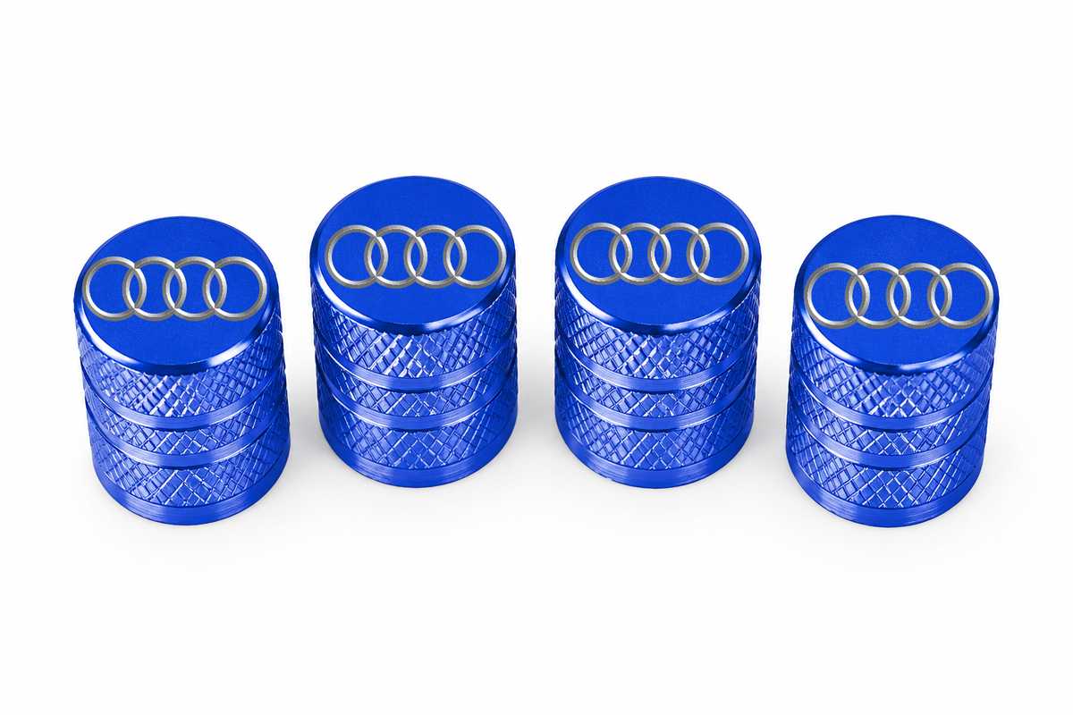 Set 4 Capacele Ventil Auto din Aluminiu cu Sigla Audi - Albastru