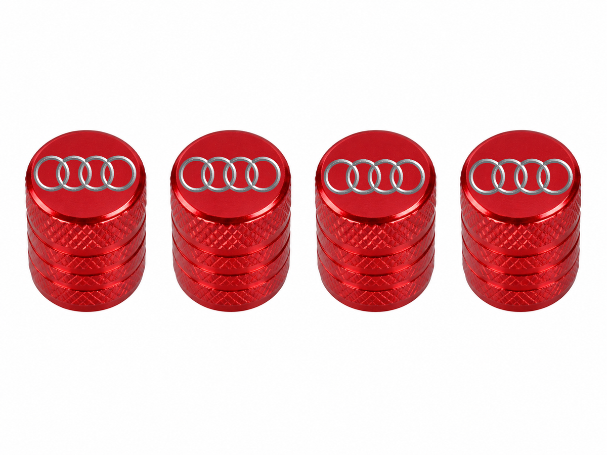 Set 4 Capacele Ventil Auto din Aluminiu cu Sigla Audi - Rosu