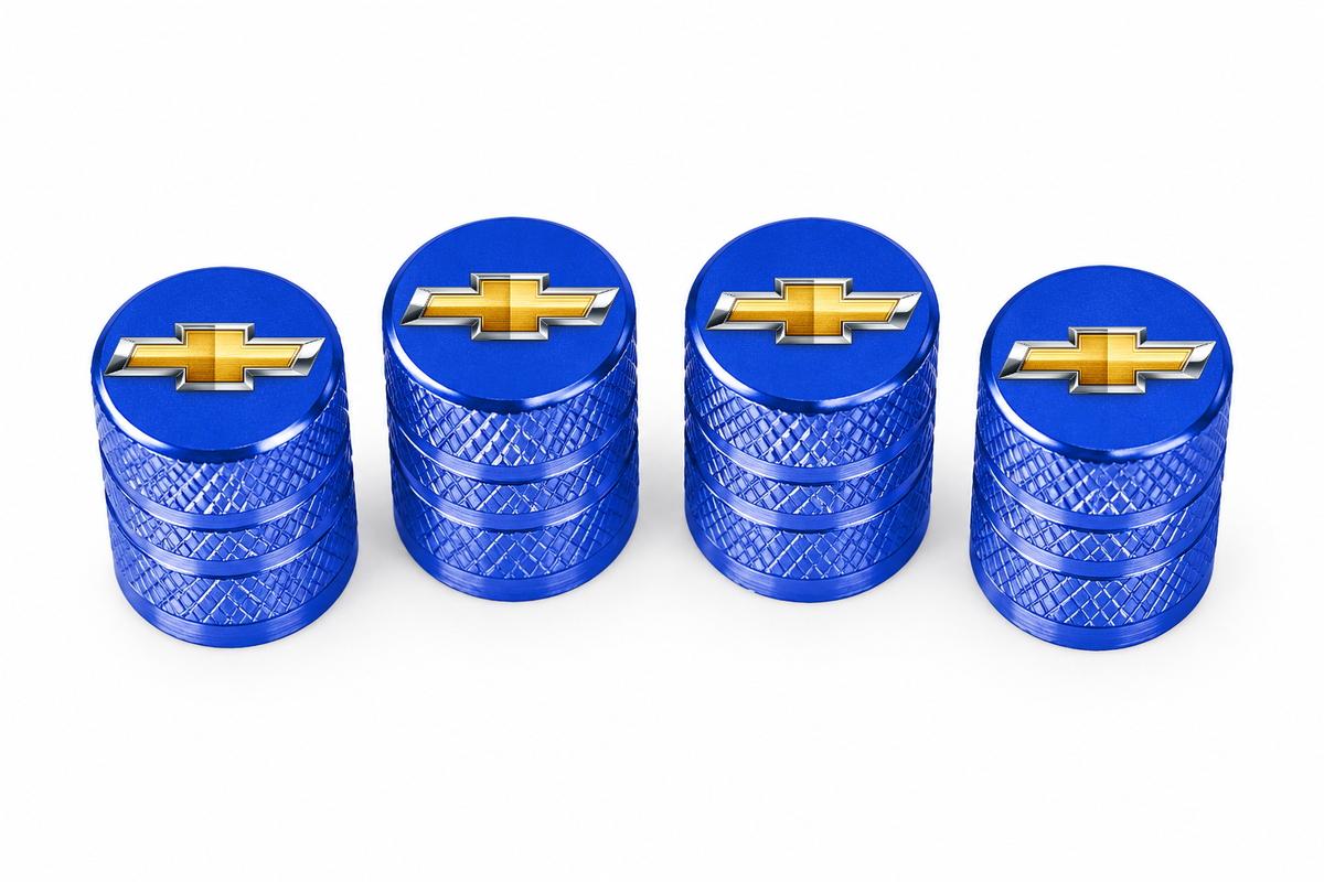 Set 4 Capacele Ventil Auto din Aluminiu cu Sigla Chevrolet - Albastru