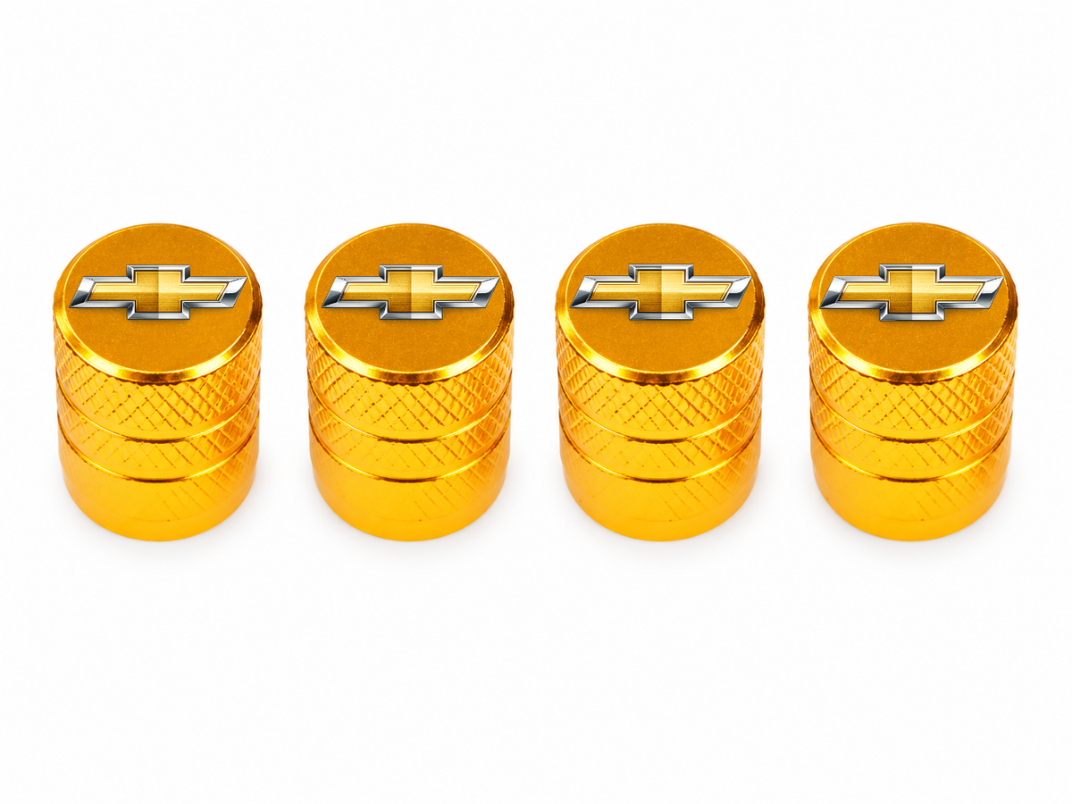 Set 4 Capacele Ventil Auto din Aluminiu cu Sigla Chevrolet - Gold