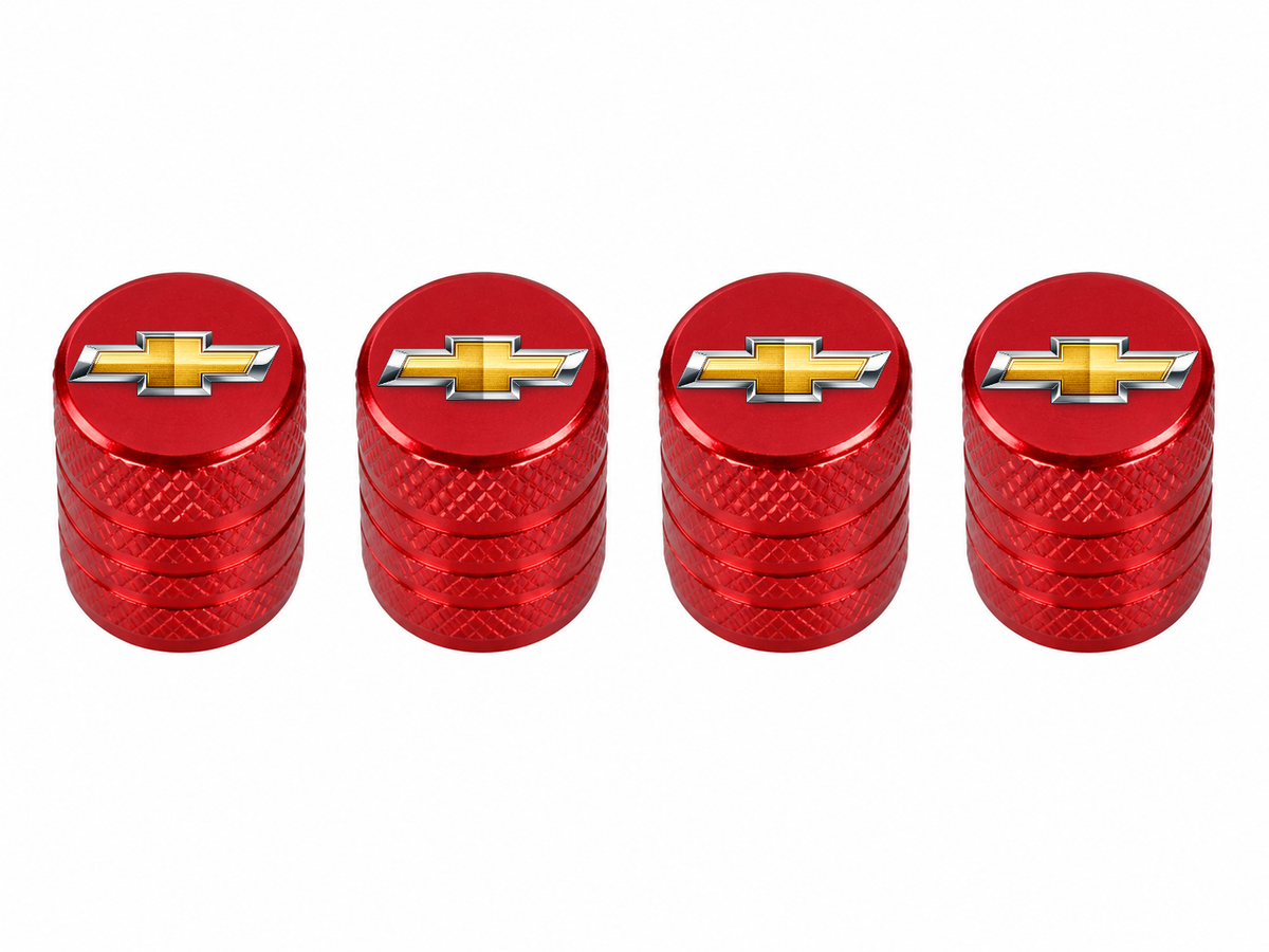 Set 4 Capacele Ventil Auto din Aluminiu cu Sigla Chevrolet - Rosu