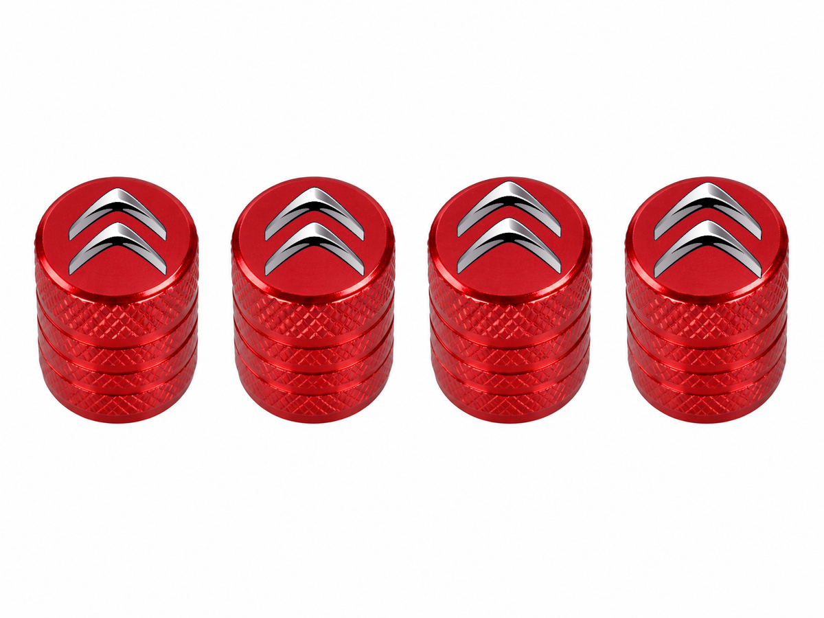 Set 4 Capacele Ventil Auto din Aluminiu cu Sigla Citroen - Rosu
