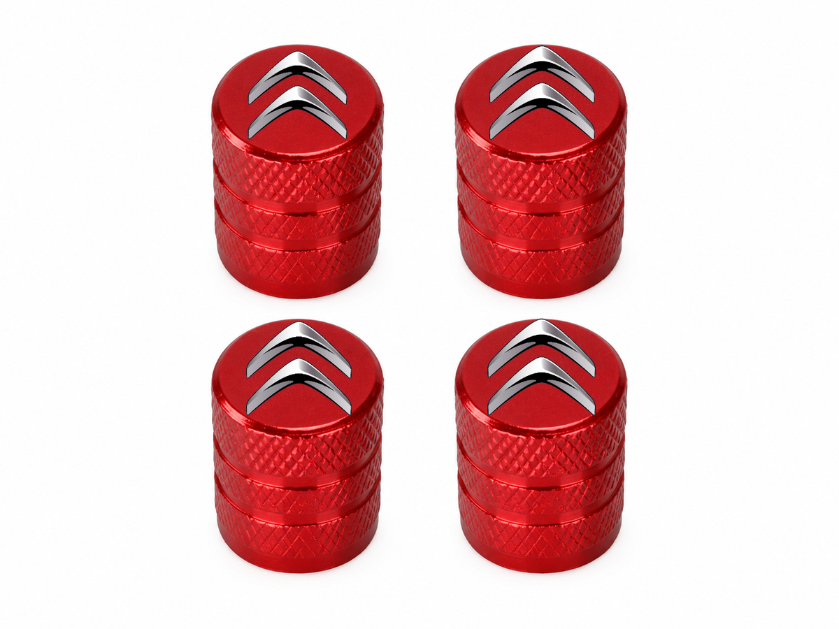 Set 4 Capacele Ventil Auto din Aluminiu cu Sigla Citroen - Rosu