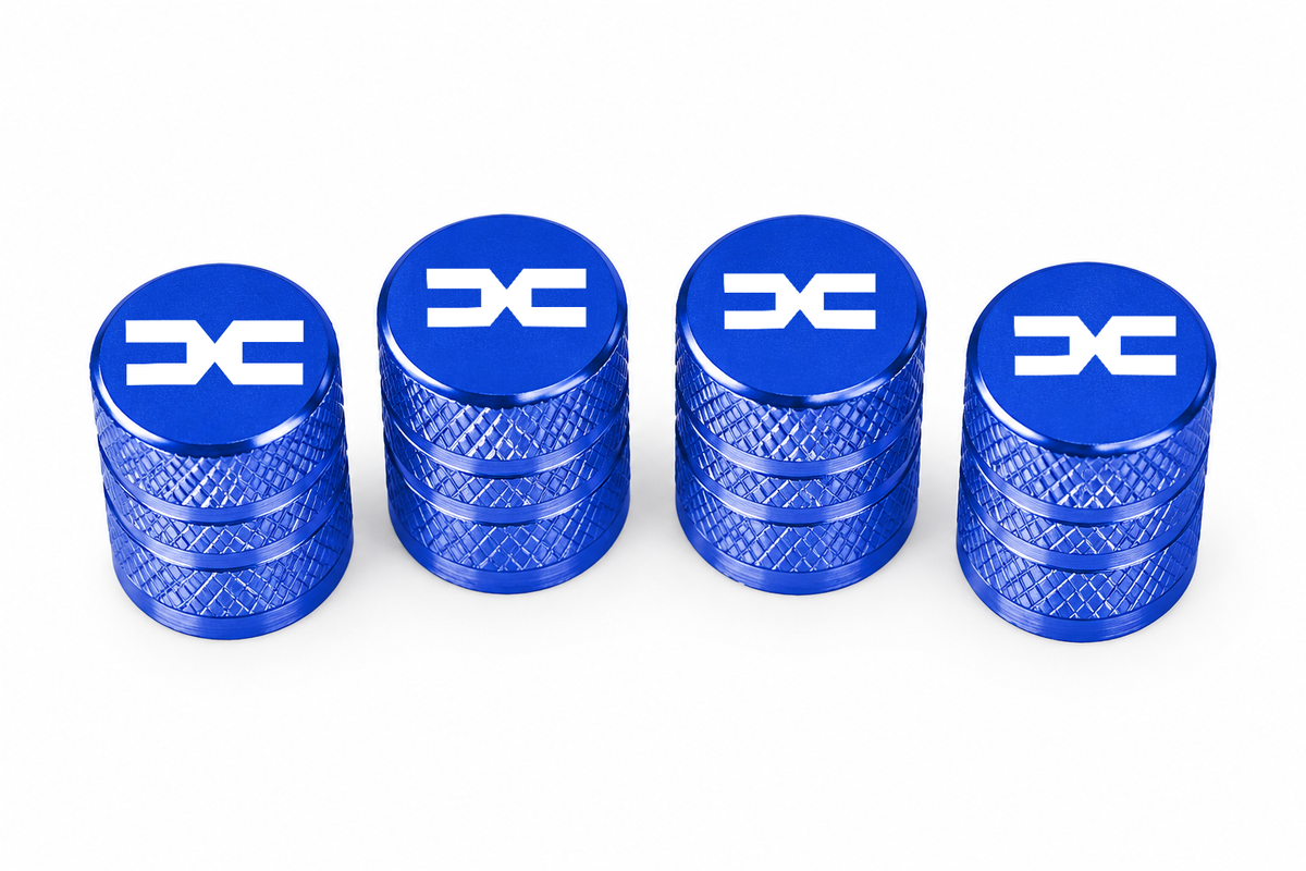 Set 4 Capacele Ventil Auto din Aluminiu cu Sigla Dacia (Sigla Noua) - Albastru