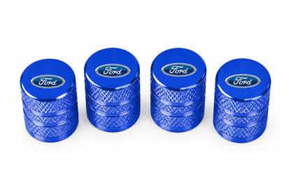 Set 4 Capacele Ventil Auto din Aluminiu cu Sigla Ford - Albastru