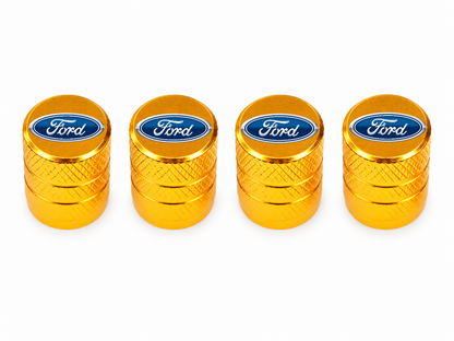 Set 4 Capacele Ventil Auto din Aluminiu cu Sigla Ford - Gold