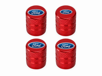 Set 4 Capacele Ventil Auto din Aluminiu cu Sigla Ford - Rosu