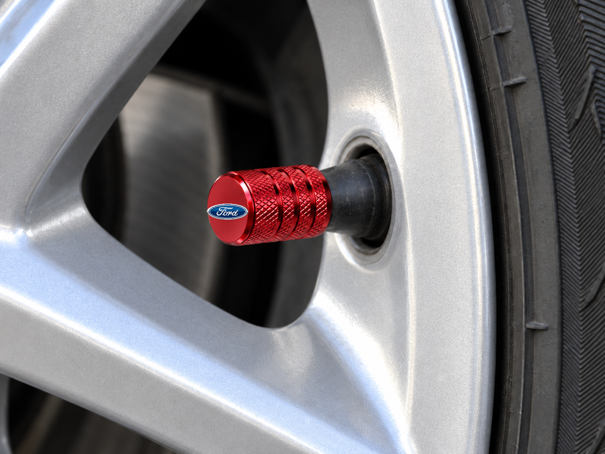 Set 4 Capacele Ventil Auto din Aluminiu cu Sigla Ford - Rosu