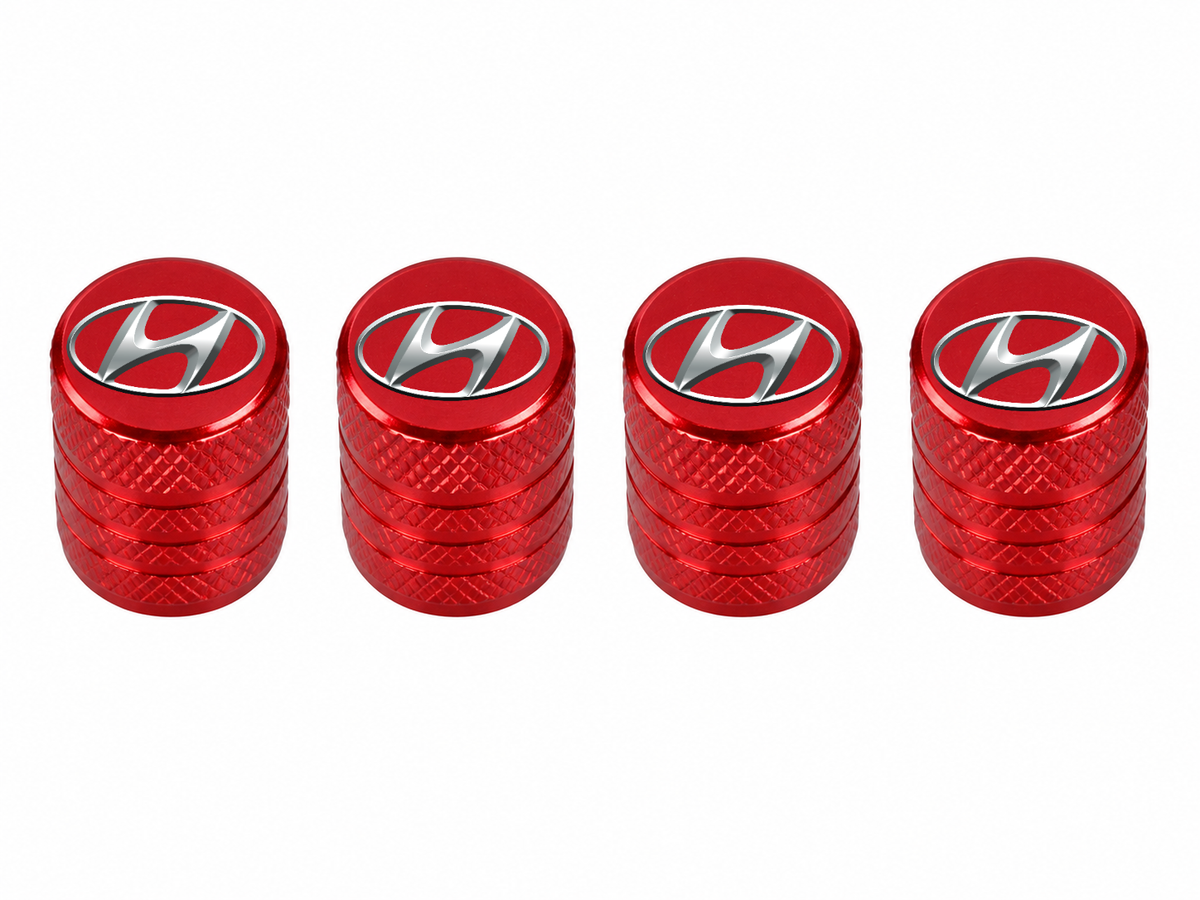 Set 4 Capacele Ventil Auto din Aluminiu cu Sigla Hyundai - Rosu
