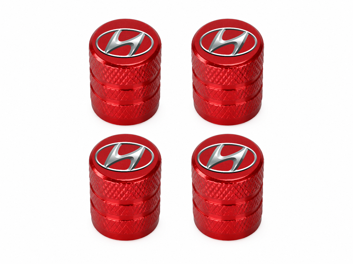 Set 4 Capacele Ventil Auto din Aluminiu cu Sigla Hyundai - Rosu