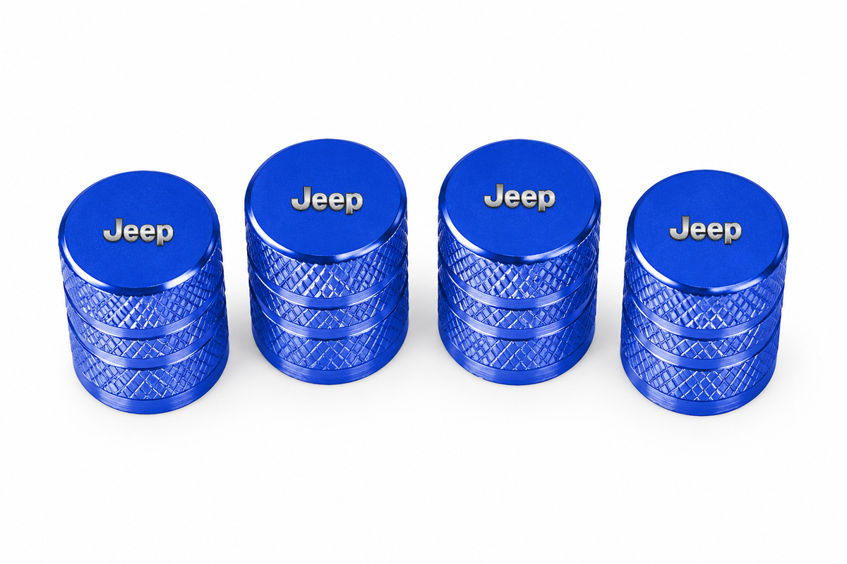 Set 4 Capacele Ventil Auto din Aluminiu cu Sigla Jeep - Albastru