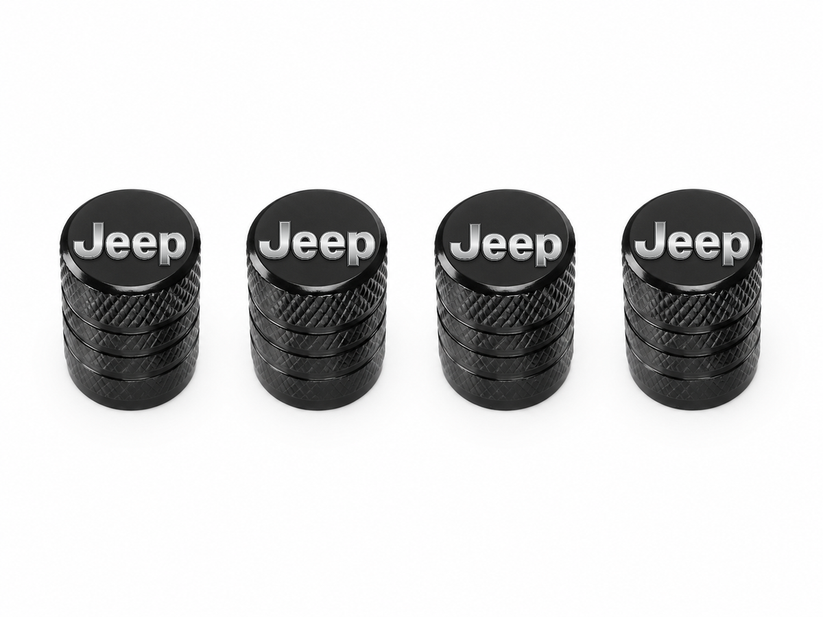 Set 4 Capacele Ventil Auto din Aluminiu cu Sigla Jeep - Negru