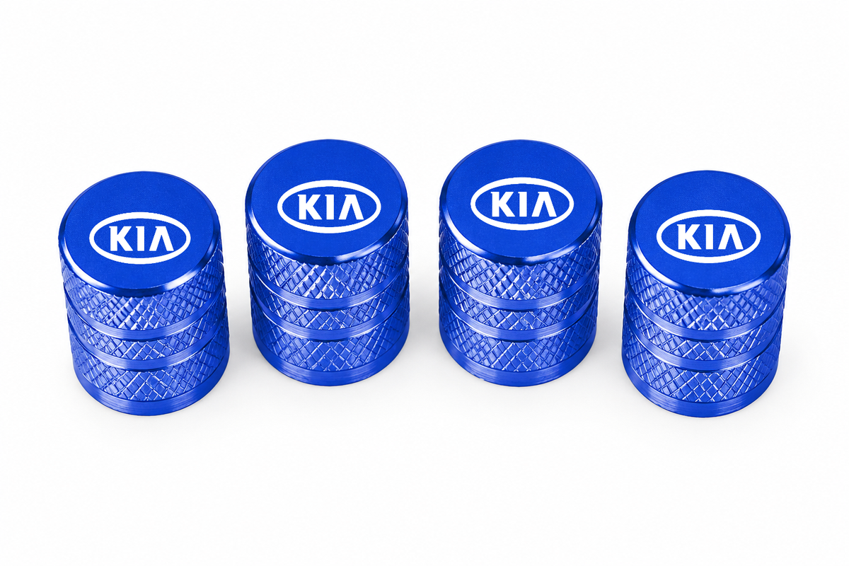 Set 4 Capacele Ventil Auto din Aluminiu cu Sigla Kia - Albastru