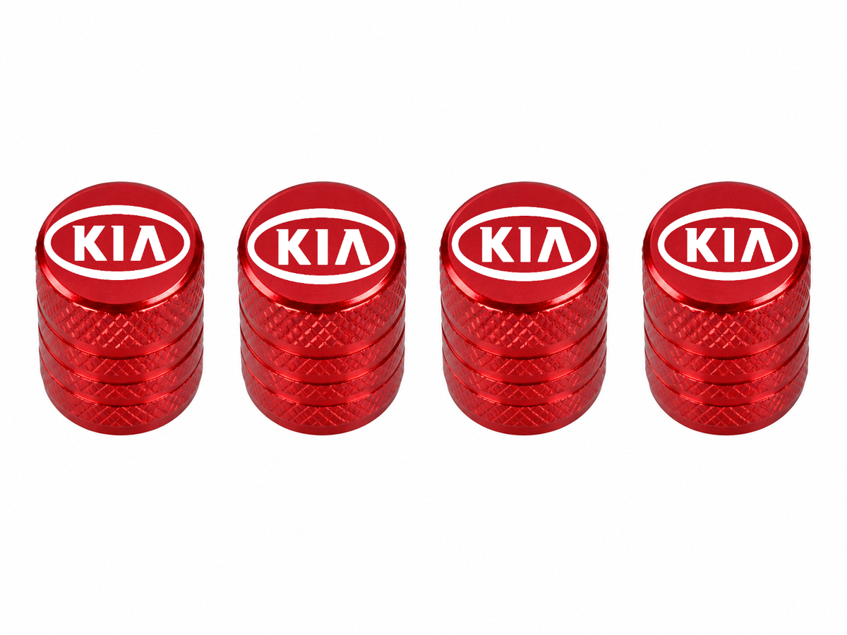 Set 4 Capacele Ventil Auto din Aluminiu cu Sigla Kia - Rosu