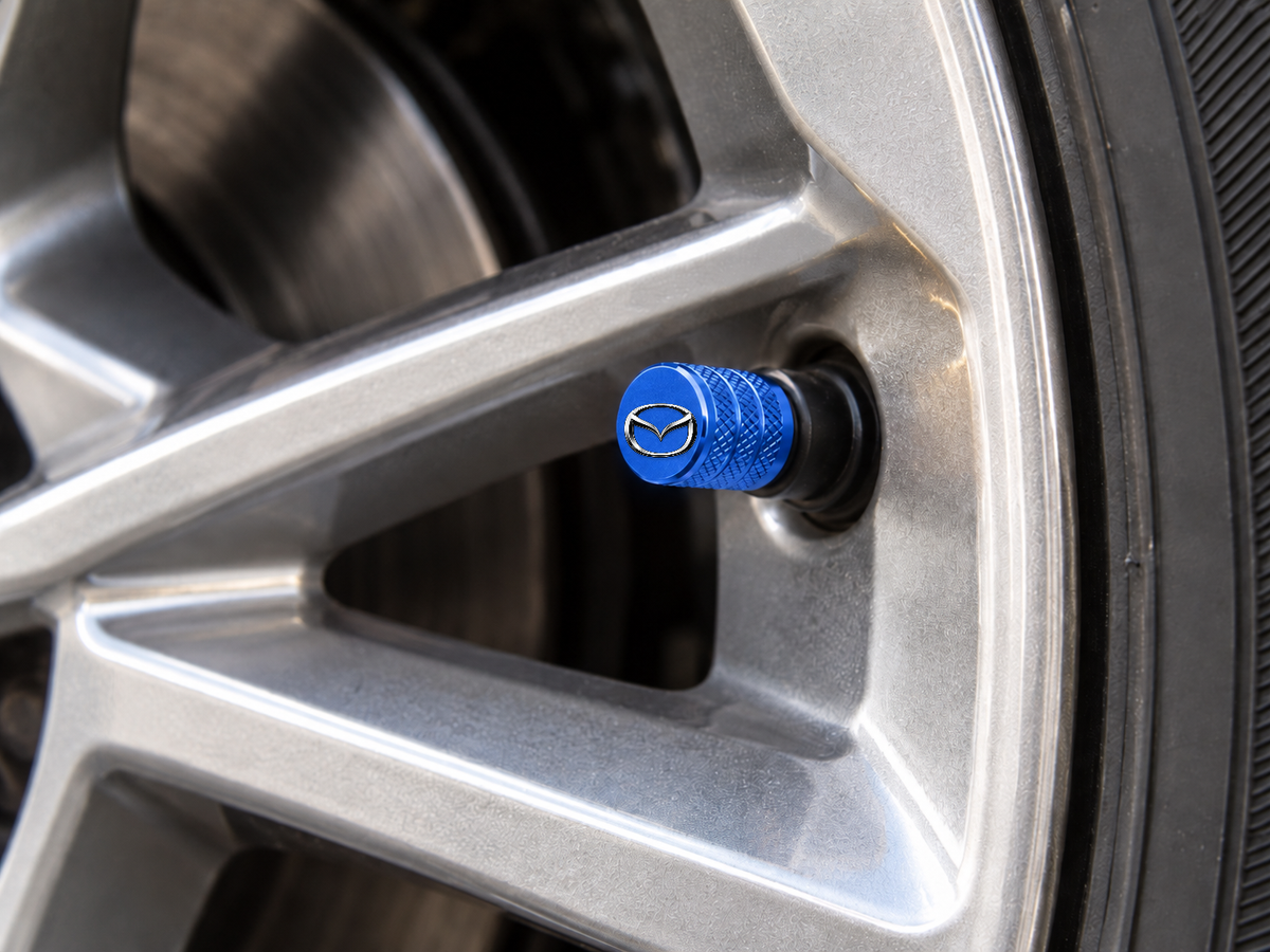 Set 4 Capacele Ventil Auto din Aluminiu cu Sigla Mazda - Albastru