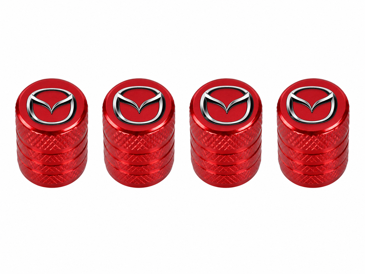 Set 4 Capacele Ventil Auto din Aluminiu cu Sigla Mazda - Rosu