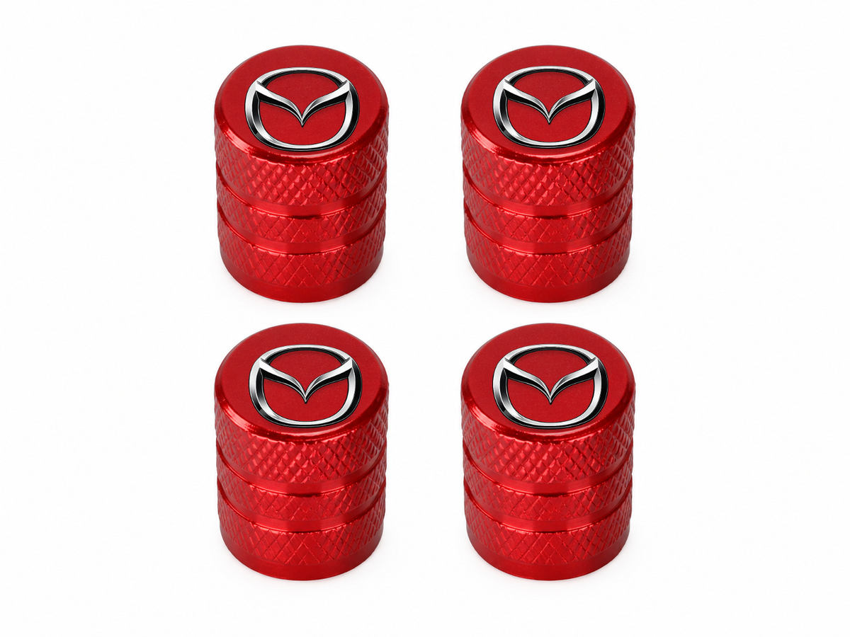 Set 4 Capacele Ventil Auto din Aluminiu cu Sigla Mazda - Rosu