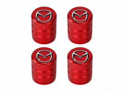 Set 4 Capacele Ventil Auto din Aluminiu cu Sigla Mazda - Rosu
