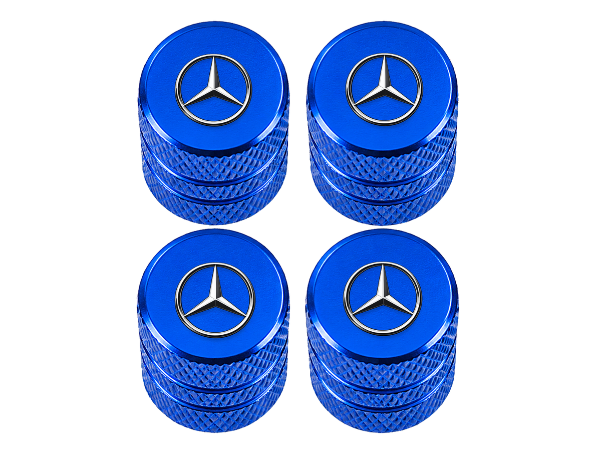 Set 4 Capacele Ventil Auto din Aluminiu cu Sigla Mercedes-Benz - Albastru