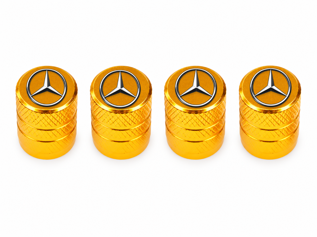 Set 4 Capacele Ventil Auto din Aluminiu cu Sigla Mercedes-Benz - Gold