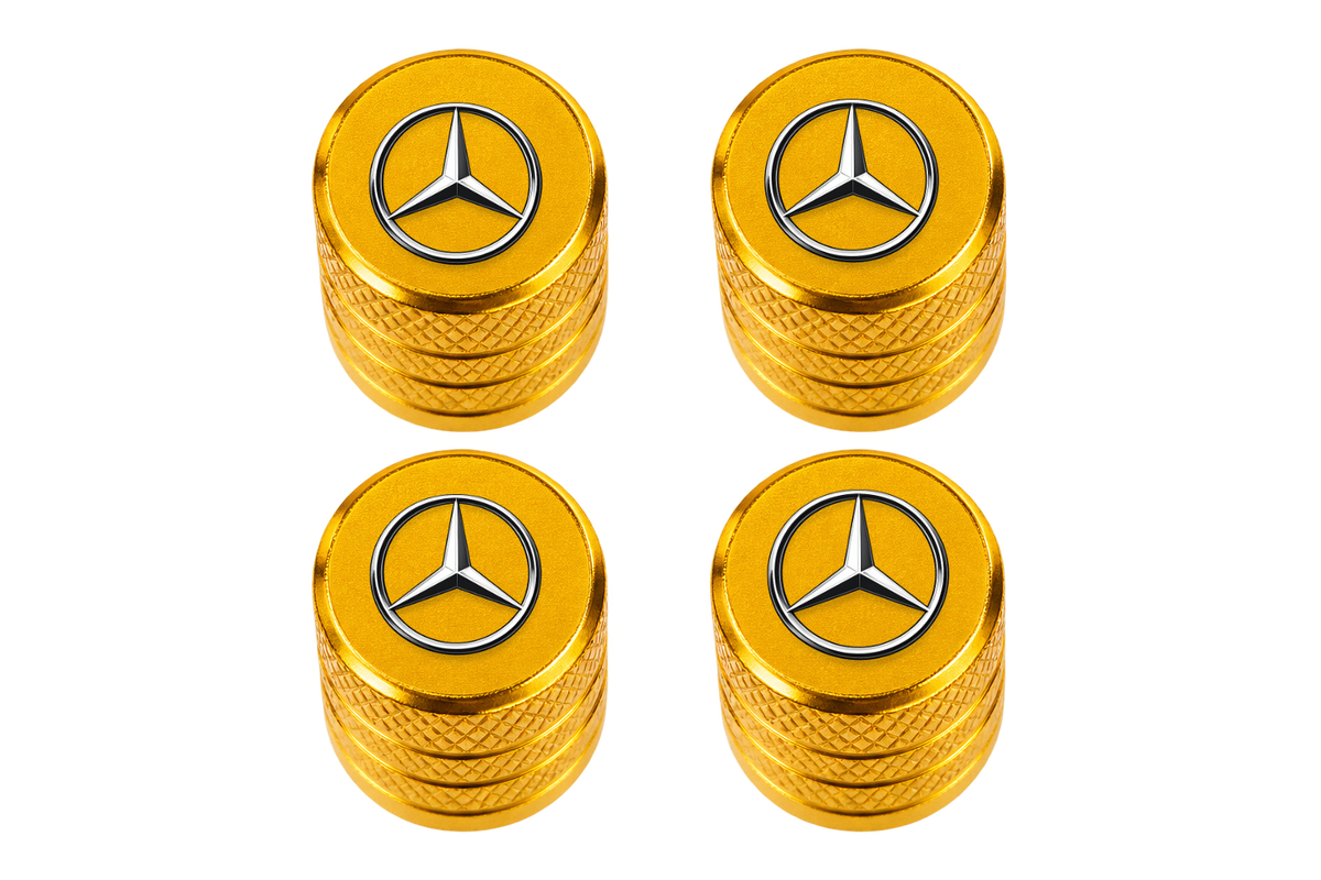 Set 4 Capacele Ventil Auto din Aluminiu cu Sigla Mercedes-Benz - Gold