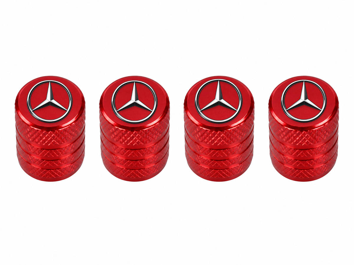 Set 4 Capacele Ventil Auto din Aluminiu cu Sigla Mercedes-Benz - Rosu
