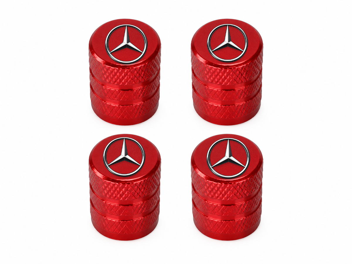 Set 4 Capacele Ventil Auto din Aluminiu cu Sigla Mercedes-Benz - Rosu