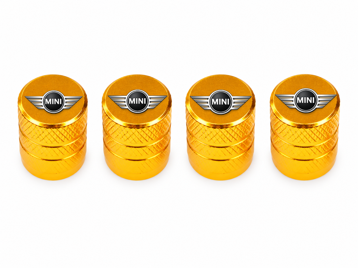 Set 4 Capacele Ventil Auto din Aluminiu cu Sigla Mini Cooper - Gold