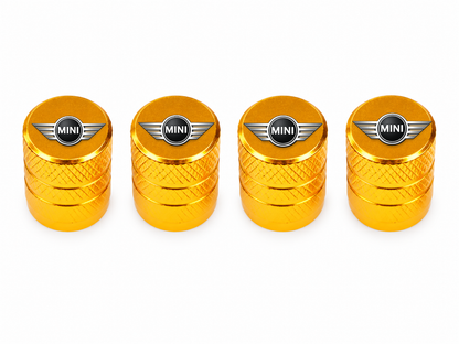 Set 4 Capacele Ventil Auto din Aluminiu cu Sigla Mini Cooper - Gold